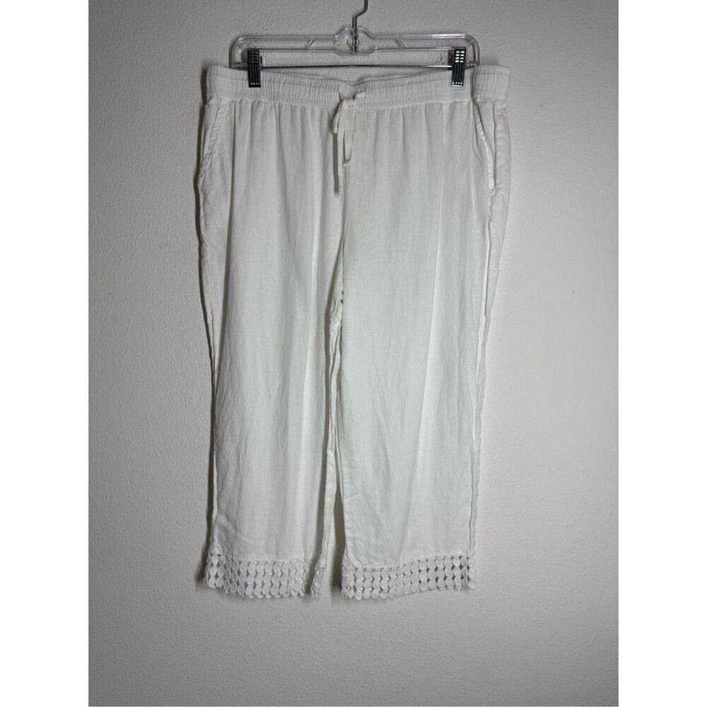Coral Bay Capri's Women's Size L Linen Blend 2 Pockets White Crochet Trim
